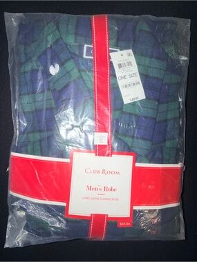Club Room Mens Robe One size Green Blue Plaid Sleepwear Loungwear Flannel NWT